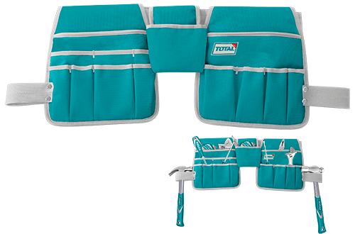 TOTAL Tools Bag THT16P2031 – 2pcs L26*W23cm, 1pcs L15*W13cm Adjustable belt(92-127cm) 14pcs pockets 2pcs hammer holders